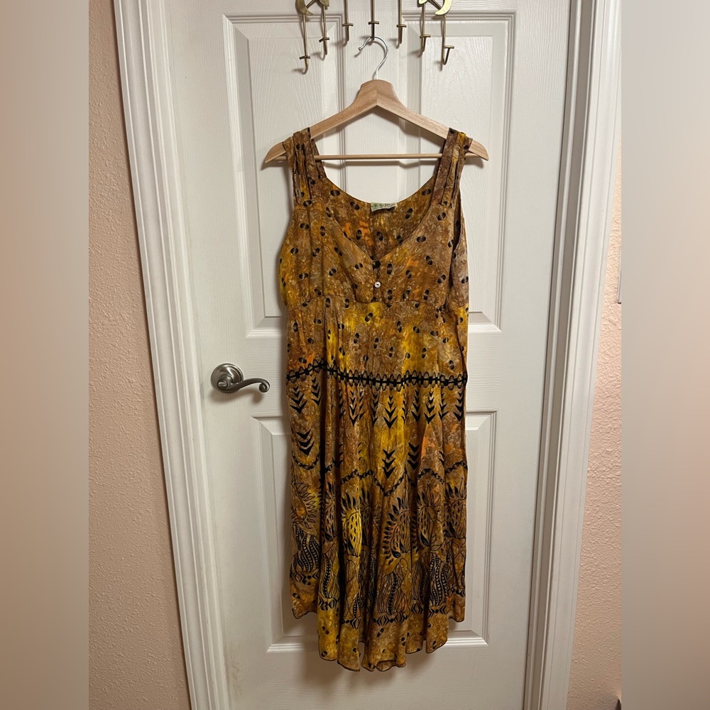 Vintage Bohemian Yellow and Brown over dyed Midi Dress